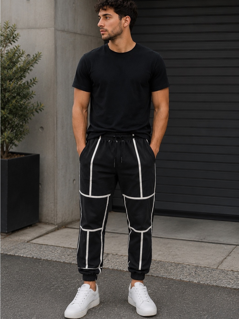 PrettyLittleThing Black Joggers with White Piping Detail